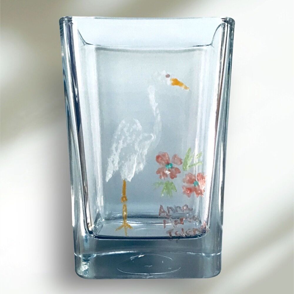 Vase Handpainted Tropical Bird Glass Decor by Coastal Eclectics